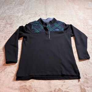 L.L.Bean Plaid Yoke Henley Pullover Outdoor Hiking Top Womens Medium Green Black